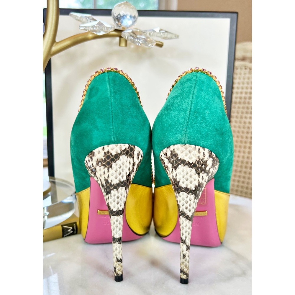 Gucci Metallic Nappa Kid Scamosciato Elaphe Snakeskin Pumps in Emerald Roccia - Picture 6 of 10